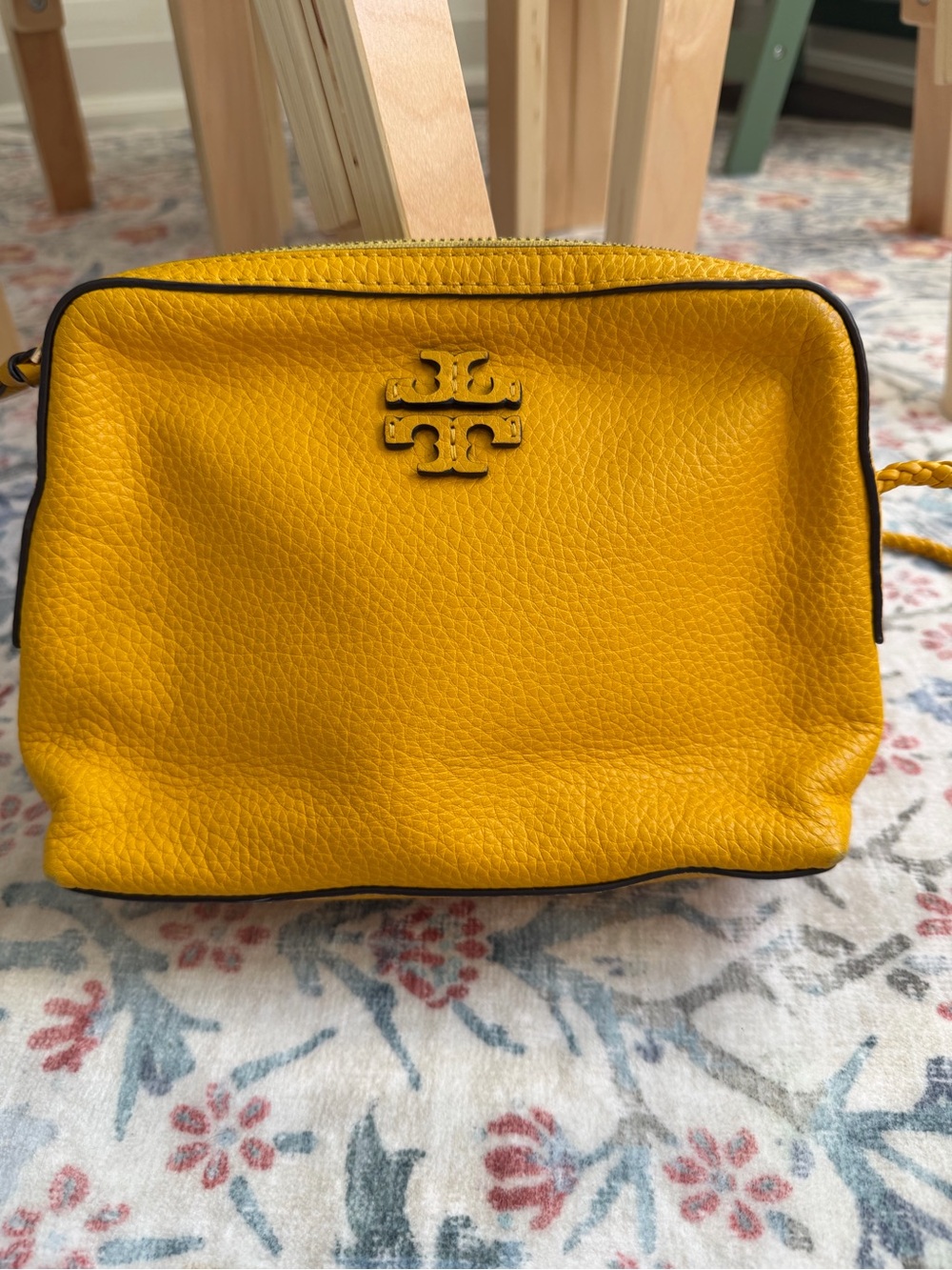 Tory Burch Bright Yellow Pebbled Leather Camera Crossbody